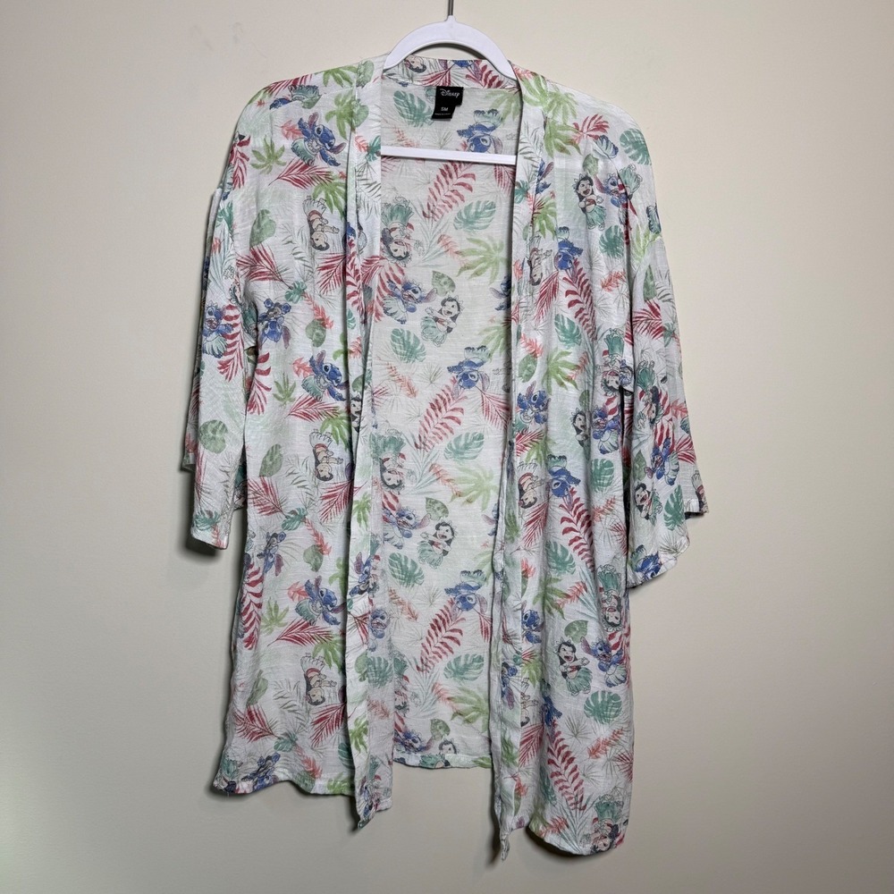 Disney Lilo & Stitch Kimono Women SM White Tropical Floral Hawaiian Vacation